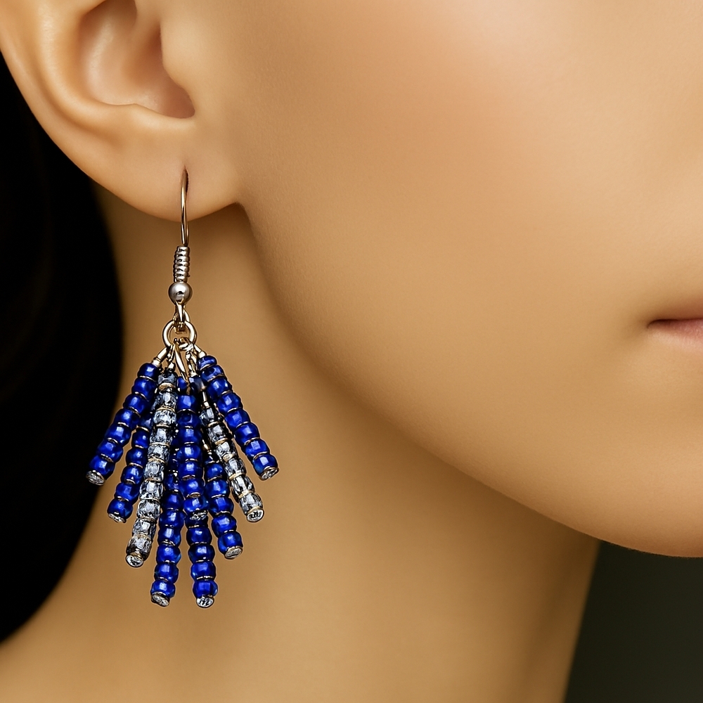 Silver tone, Multi Color Fringe beads Cluster Teardrop Earrings, Women's fashion
